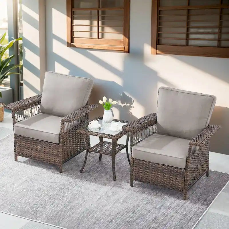 Chaises de patio Gymojoy 3 pièces avec table basse - Marron