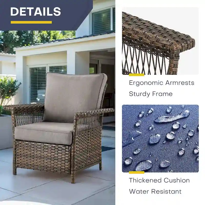 Chaises de patio Gymojoy 3 pièces avec table basse - Marron