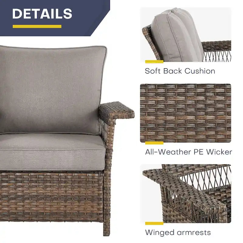 Chaises de patio Gymojoy 3 pièces avec table basse - Marron