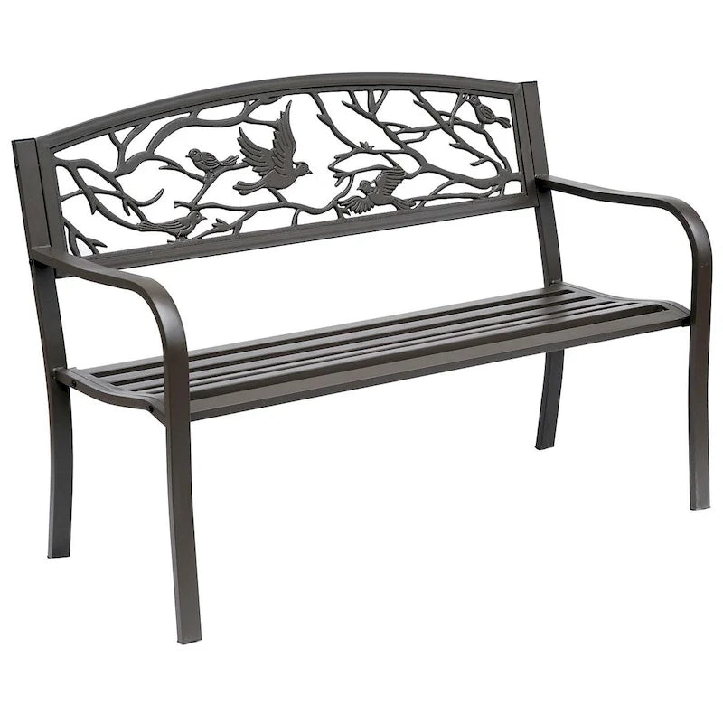 Banc de jardin Outsunny 50, banc de terrasse extérieur avec motif animalier, banc en métal en acier moulé