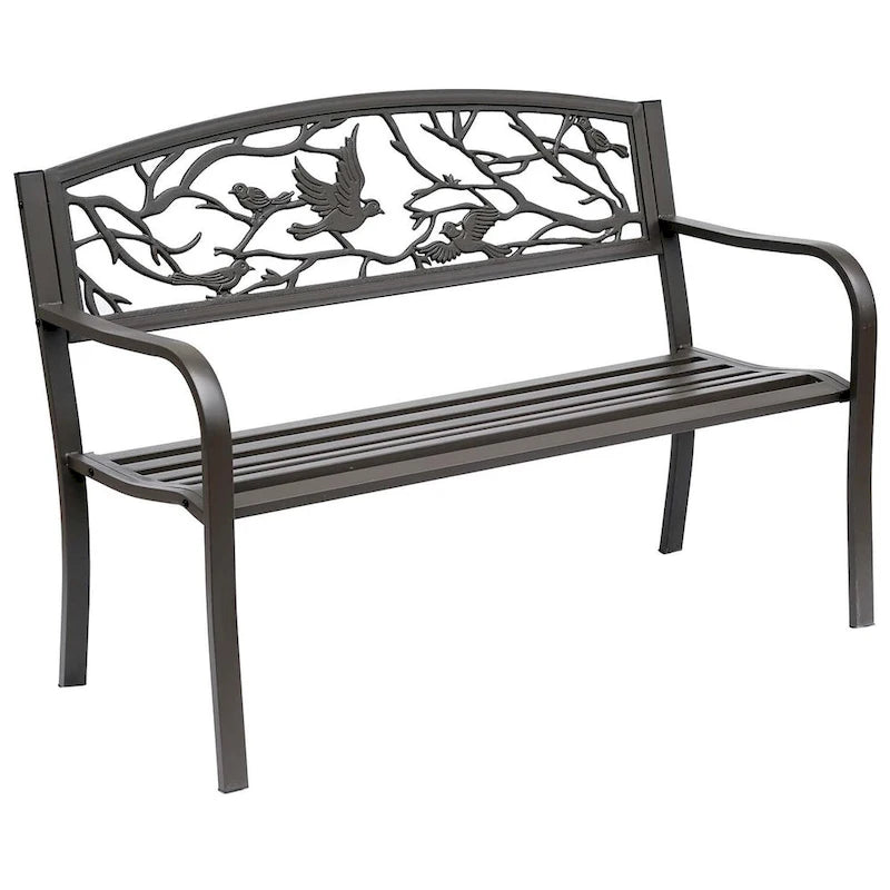 Outsunny 50 Garden Bench, Outdoor Patio Bench with Animal Pattern, Cast Steel Metal Bench