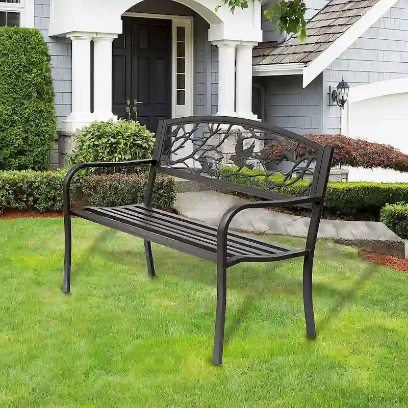 Banc de jardin Outsunny 50, banc de terrasse extérieur avec motif animalier, banc en métal en acier moulé