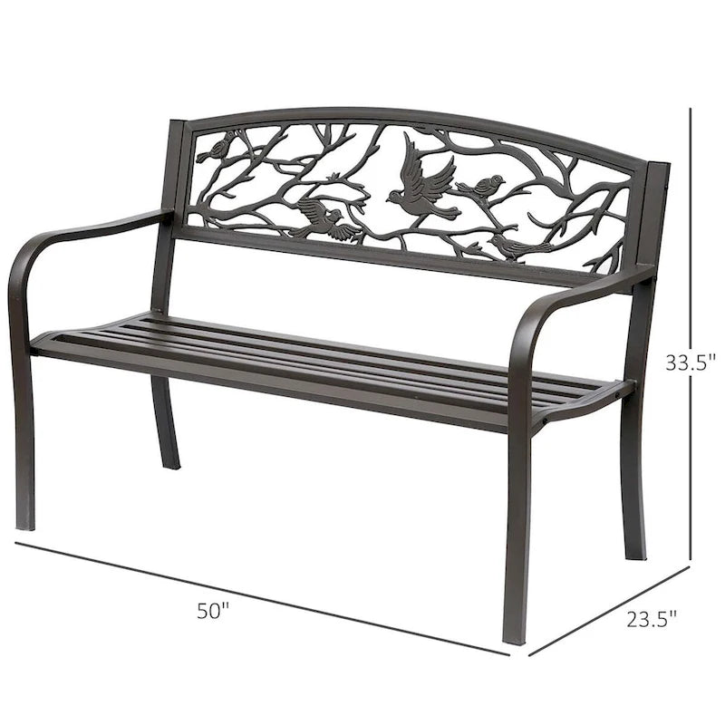 Banc de jardin Outsunny 50, banc de terrasse extérieur avec motif animalier, banc en métal en acier moulé