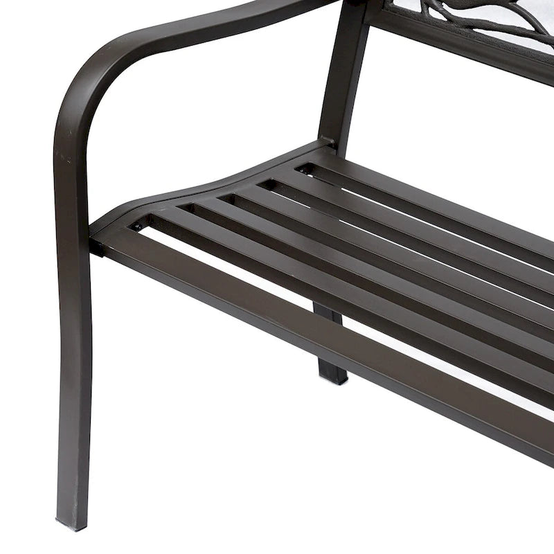 Banc de jardin Outsunny 50, banc de terrasse extérieur avec motif animalier, banc en métal en acier moulé