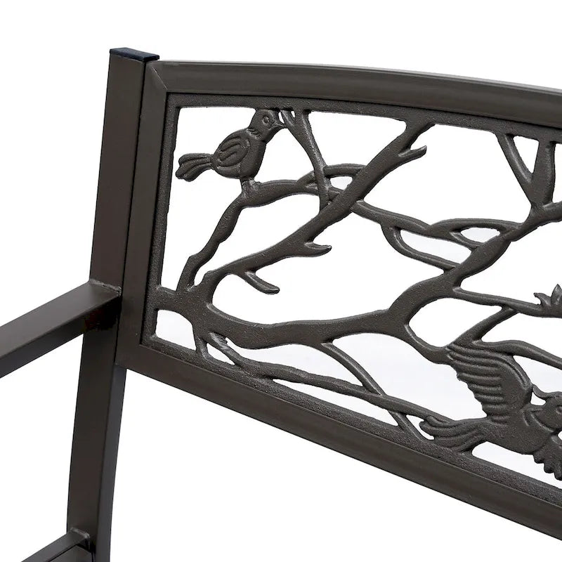 Banc de jardin Outsunny 50, banc de terrasse extérieur avec motif animalier, banc en métal en acier moulé