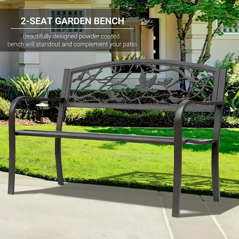 Banc de jardin Outsunny 50, banc de terrasse extérieur avec motif animalier, banc en métal en acier moulé