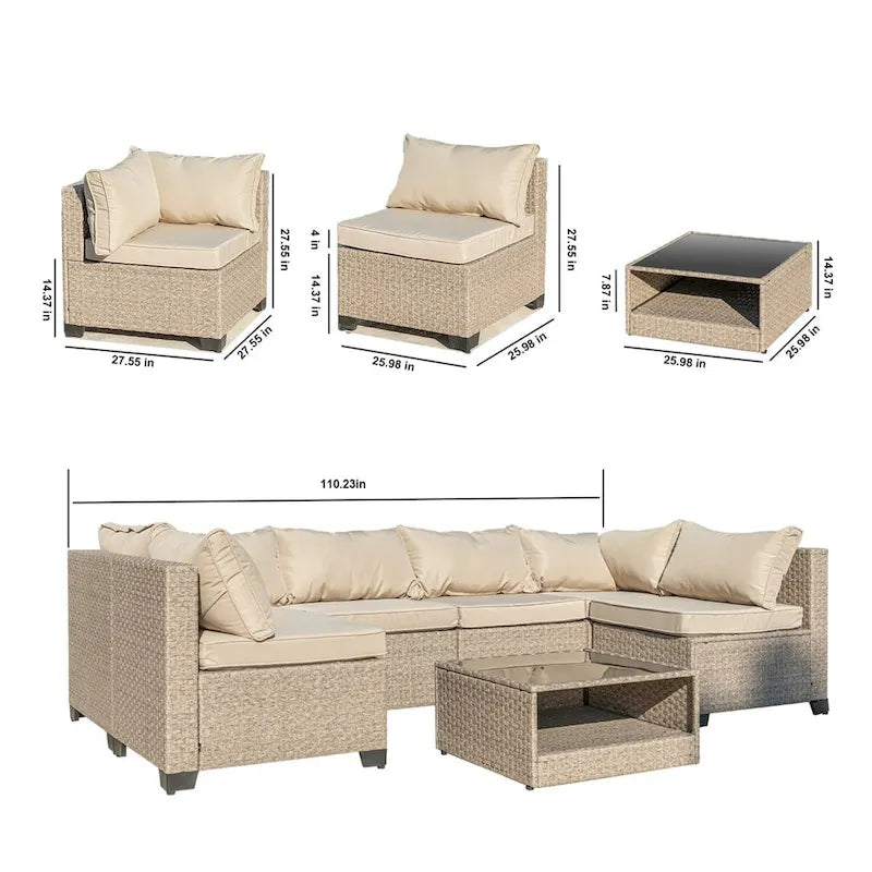 Ensemble de meubles de patio 5 pièces, salon de jardin d'extérieur bohème toutes saisons avec canapé sectionnel et coussins épais gris résistants à l'eau