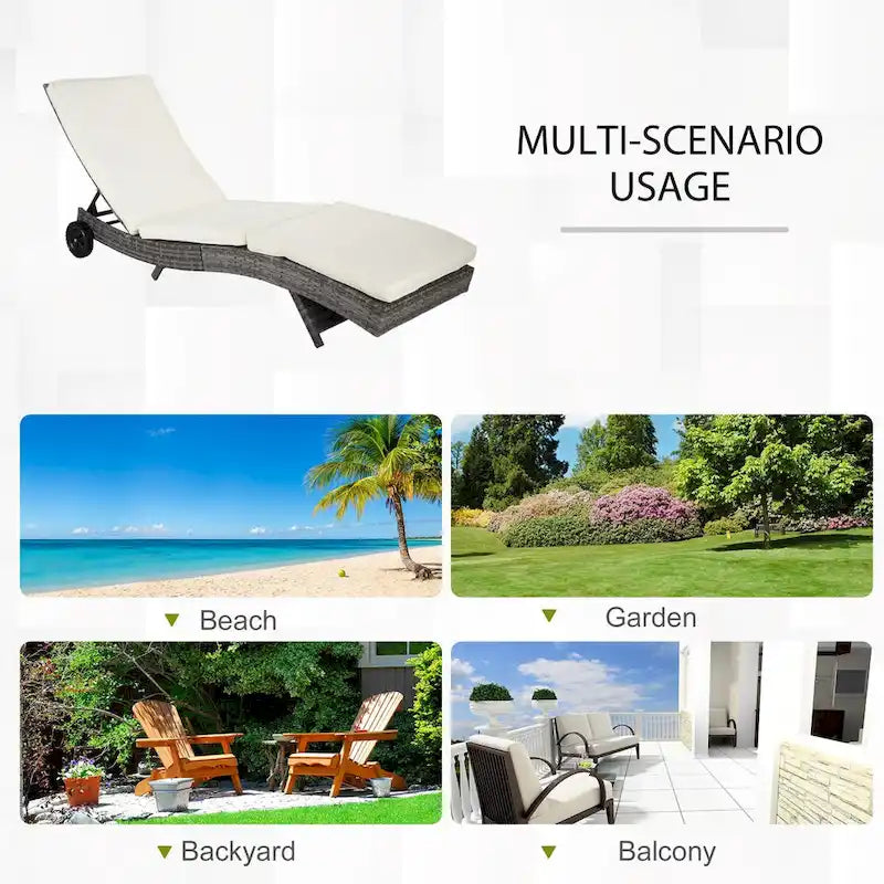 Chaise longue de piscine en osier d'extérieur avec dossier réglable sur 5 niveaux
