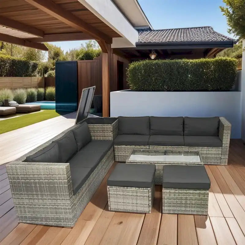 Sectionnel de patio 8 pièces en rotin osier extérieur