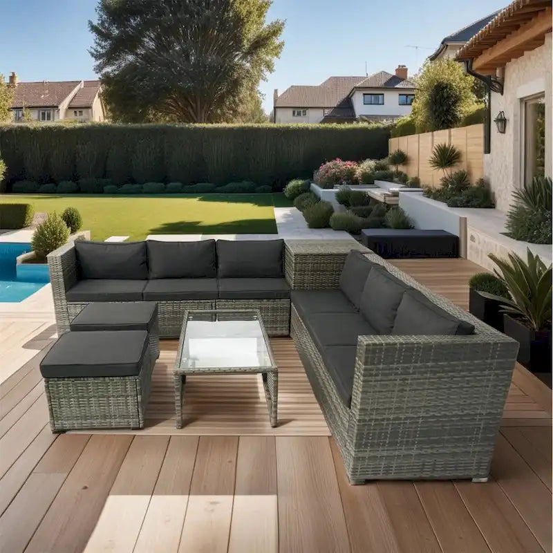 Sectionnel de patio 8 pièces en rotin osier extérieur