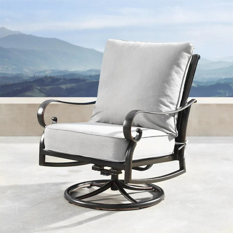 Ensemble de table à feu de 44 po en aluminium avec quatre fauteuils pivotants à bascule et accessoires