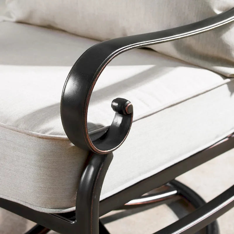 Ensemble de table à feu de 44 po en aluminium avec quatre fauteuils pivotants à bascule et accessoires