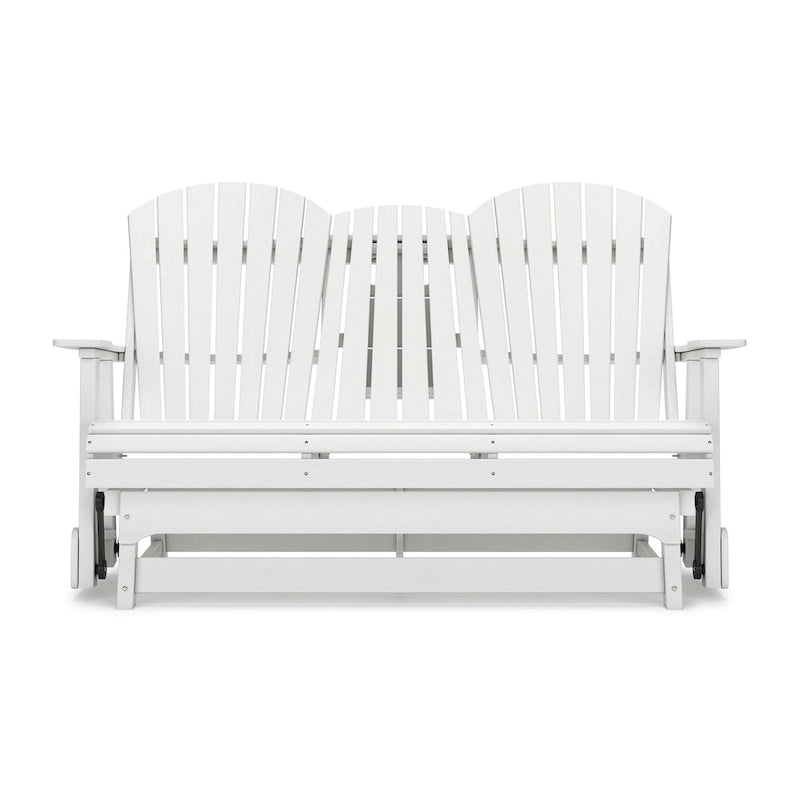 Causeuse planeur Adirondack d'extérieur Sami de 67 pouces, porte-gobelets rabattables, blanche