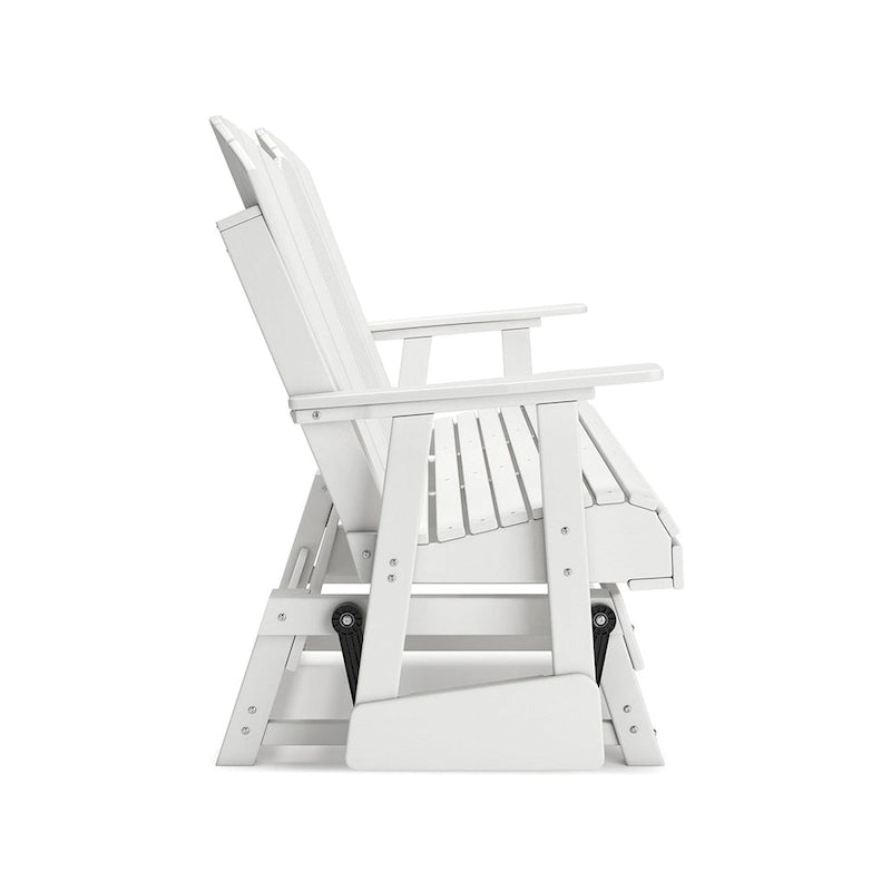 Causeuse planeur Adirondack d'extérieur Sami de 67 pouces, porte-gobelets rabattables, blanche