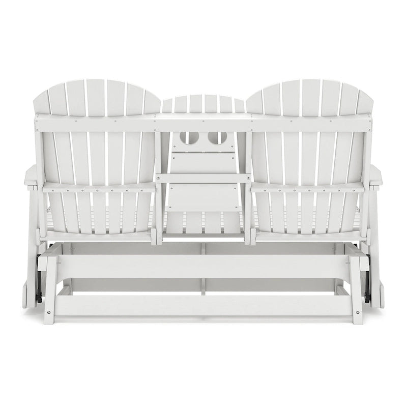 Causeuse planeur Adirondack d'extérieur Sami de 67 pouces, porte-gobelets rabattables, blanche