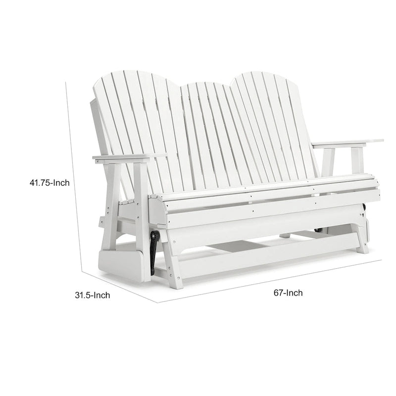Causeuse planeur Adirondack d'extérieur Sami de 67 pouces, porte-gobelets rabattables, blanche