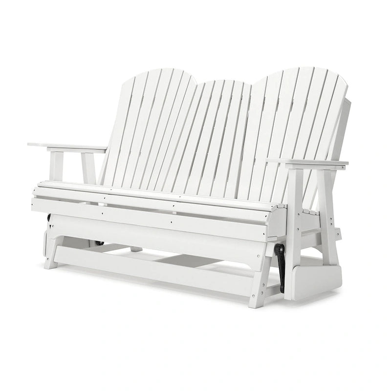 Causeuse planeur Adirondack d'extérieur Sami de 67 pouces, porte-gobelets rabattables, blanche