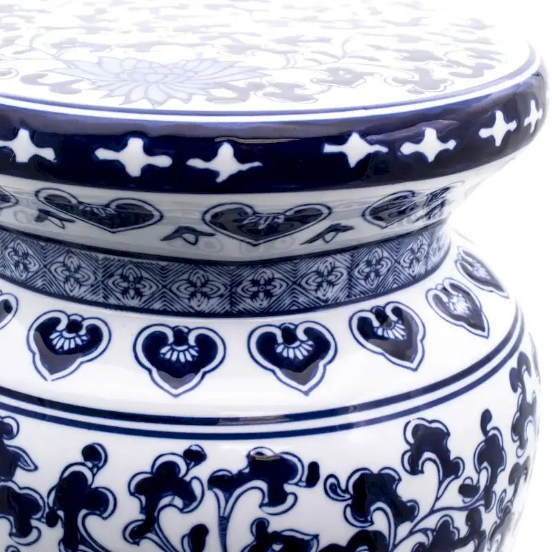 Euro Ceramica Blue Garden Tabouret Podium Décoratif Lotus en Porcelaine