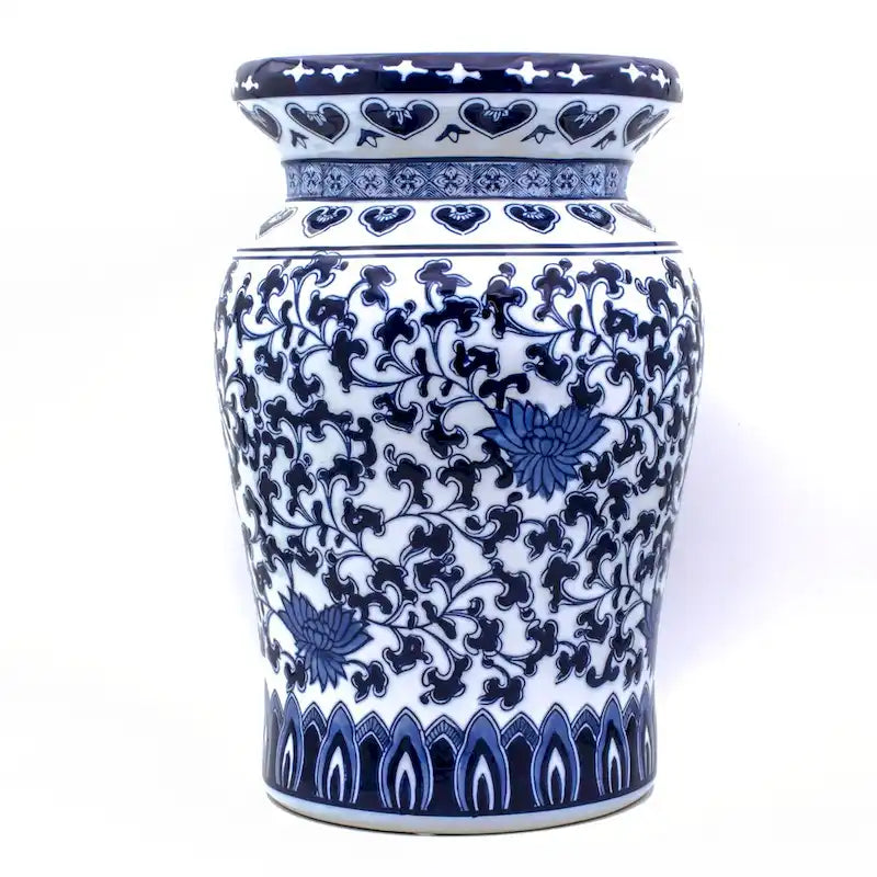 Euro Ceramica Blue Garden Tabouret Podium Décoratif Lotus en Porcelaine