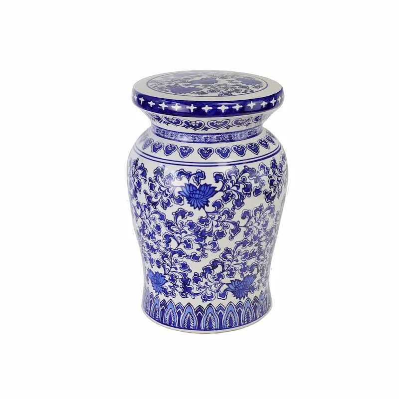 Euro Ceramica Blue Garden Tabouret Podium Décoratif Lotus en Porcelaine