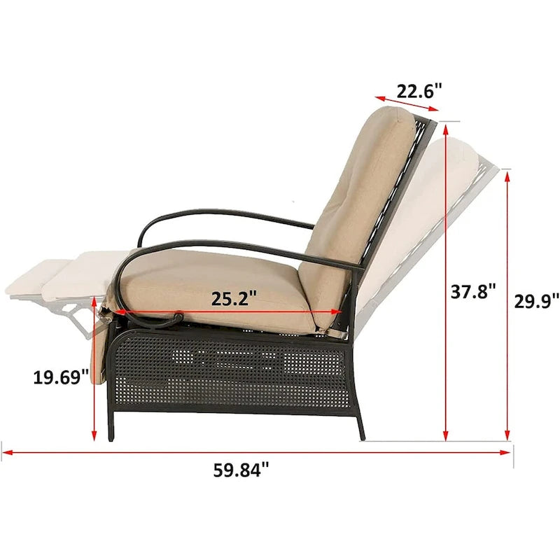 Chaise longue de patio réglable avec coussin