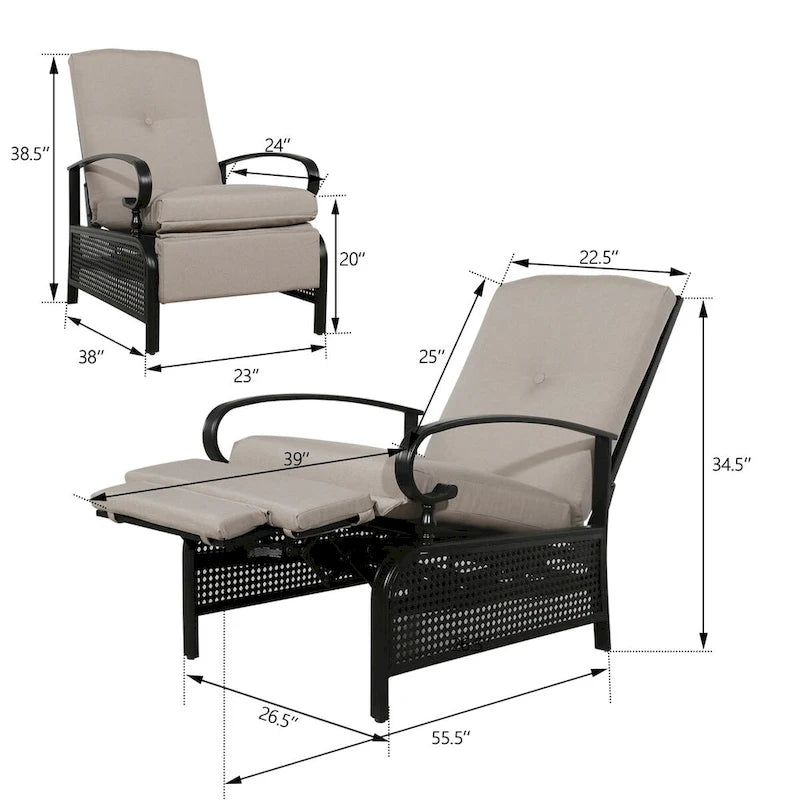 Chaise longue de patio réglable avec coussin