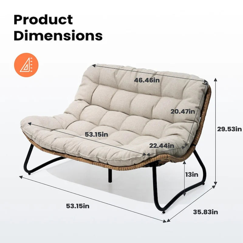 VredHom Double Papasan fauteuil deux places avec coussin pour l'intérieur et l'extérieur