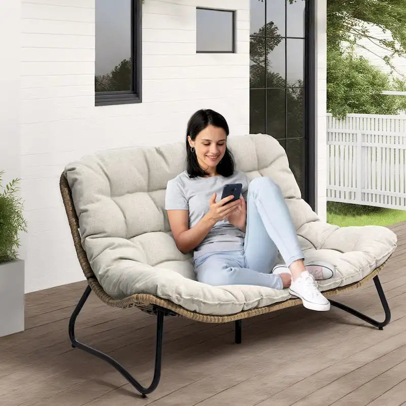 VredHom Double Papasan fauteuil deux places avec coussin pour l'intérieur et l'extérieur