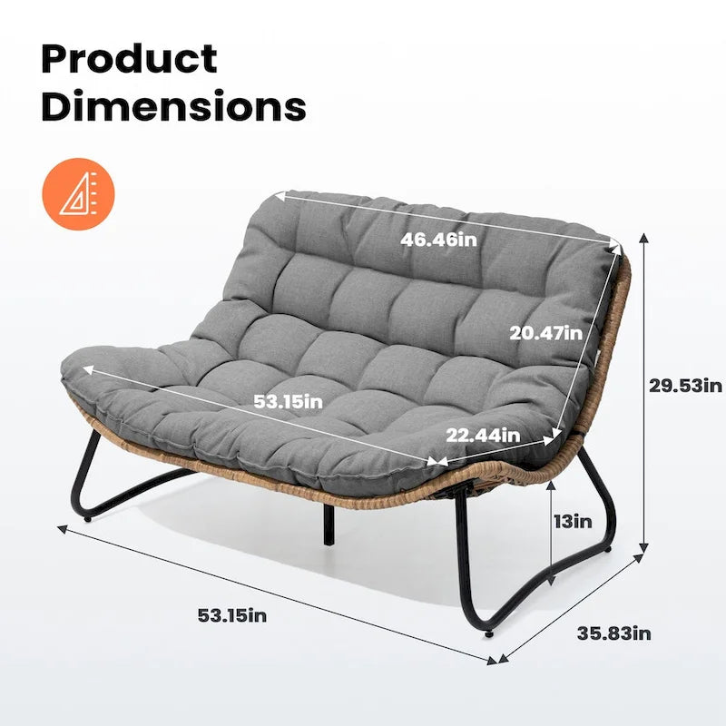 VredHom Double Papasan fauteuil deux places avec coussin pour l'intérieur et l'extérieur