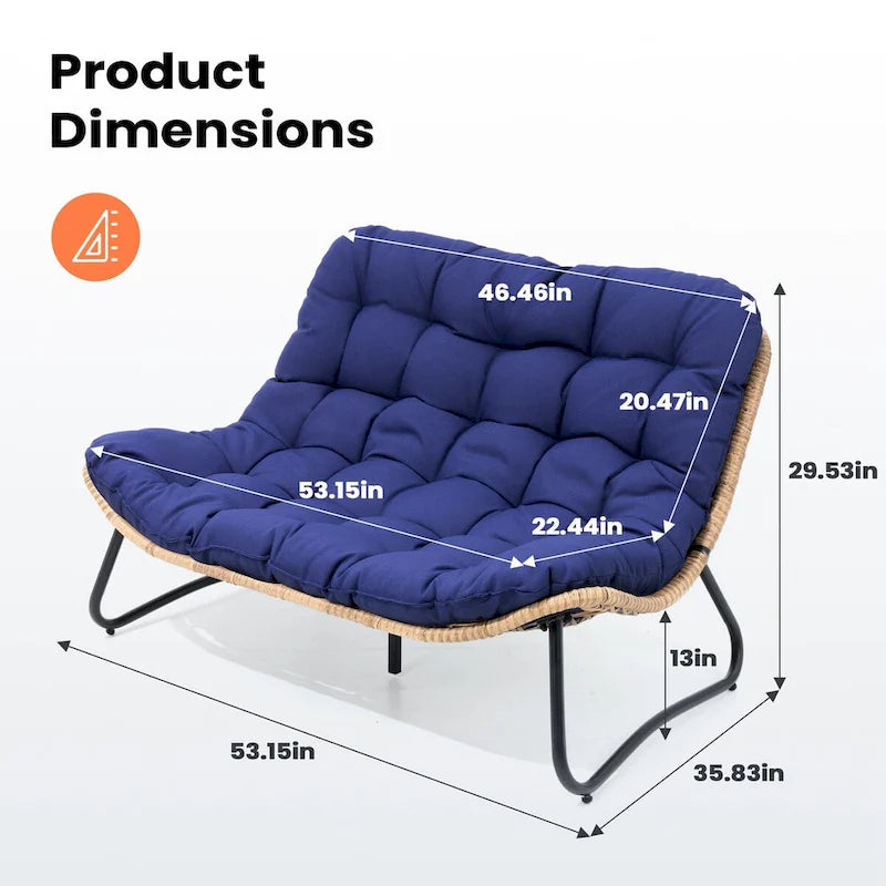 VredHom Double Papasan fauteuil deux places avec coussin pour l'intérieur et l'extérieur