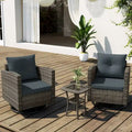 Ensemble de conversation d'extérieur 3 pièces en rotin avec chaises pivotantes et coussins