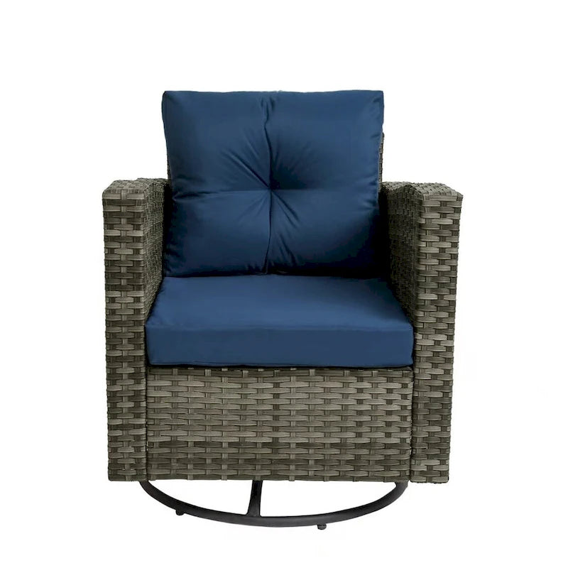Ensemble de conversation d'extérieur 3 pièces en rotin avec chaises pivotantes et coussins