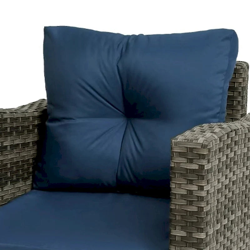 Ensemble de conversation d'extérieur 3 pièces en rotin avec chaises pivotantes et coussins