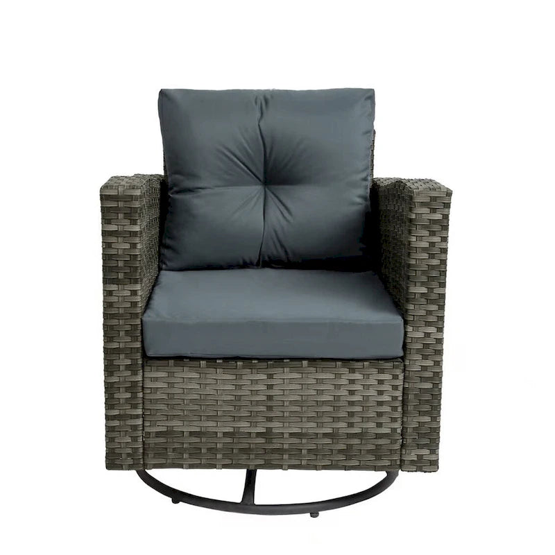Ensemble de conversation d'extérieur 3 pièces en rotin avec chaises pivotantes et coussins