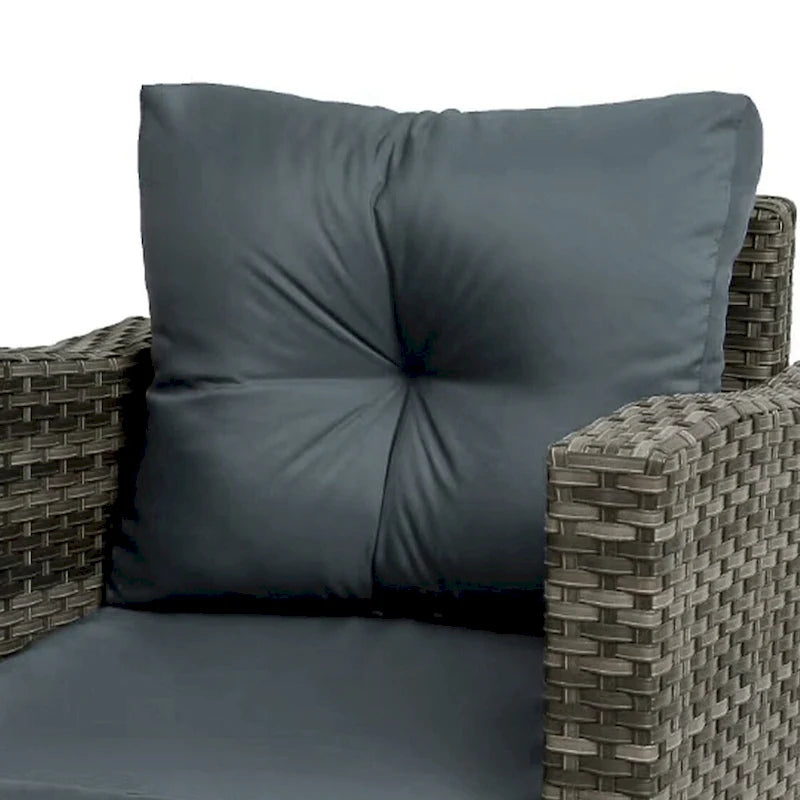 Ensemble de conversation d'extérieur 3 pièces en rotin avec chaises pivotantes et coussins