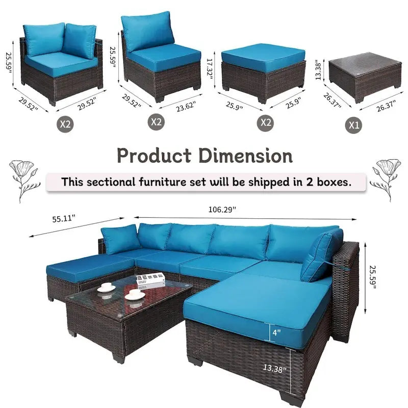 Ensemble de canapés de jardin 7 pièces en rotin tressé avec table basse et coussins