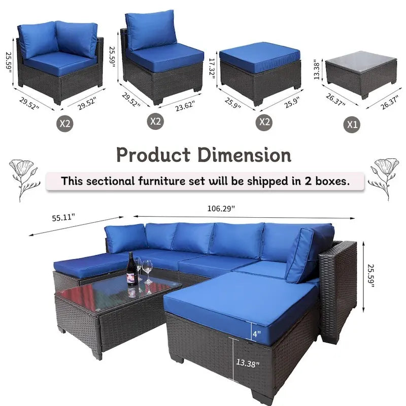 Ensemble de canapés de jardin 7 pièces en rotin tressé avec table basse et coussins