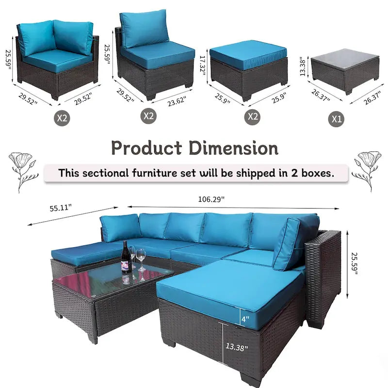 Ensemble de canapés de jardin 7 pièces en rotin tressé avec table basse et coussins