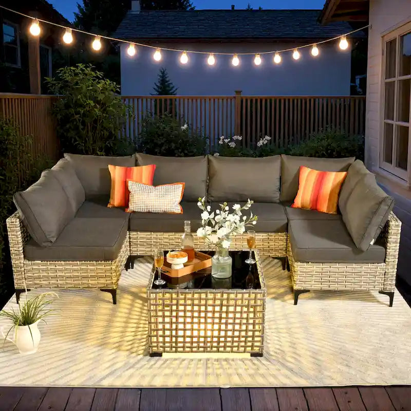 HOOOWOOO 7-piece Rattan Patio Furniture Sectional Set
