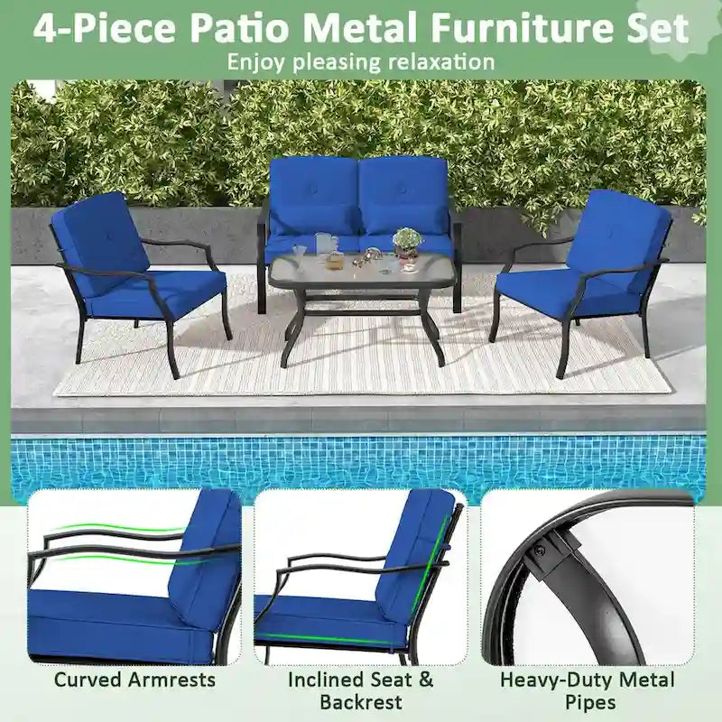 Ensemble de mobilier de patio extérieur 2 pièces : chaise et table basse avec coussin