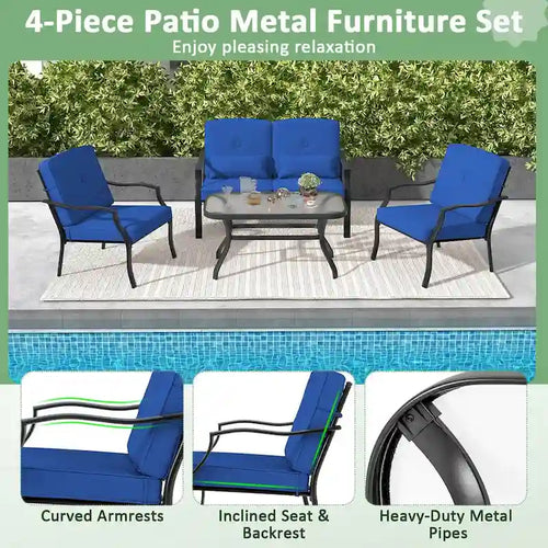 Ensemble de mobilier de patio extérieur 2 pièces : chaise et table basse avec coussin