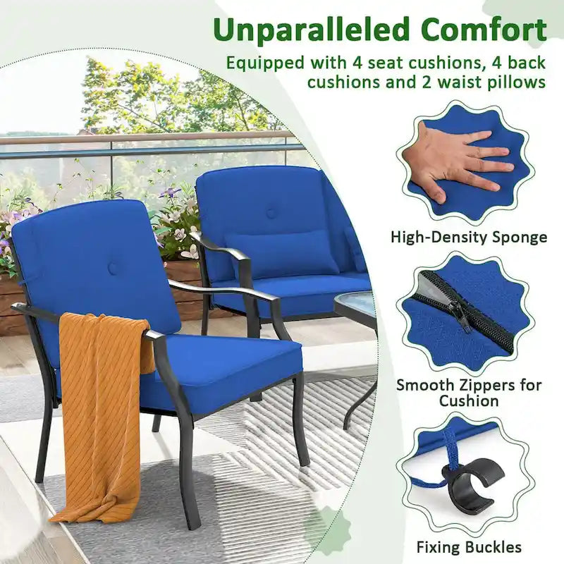 Ensemble de mobilier de patio extérieur 2 pièces : chaise et table basse avec coussin