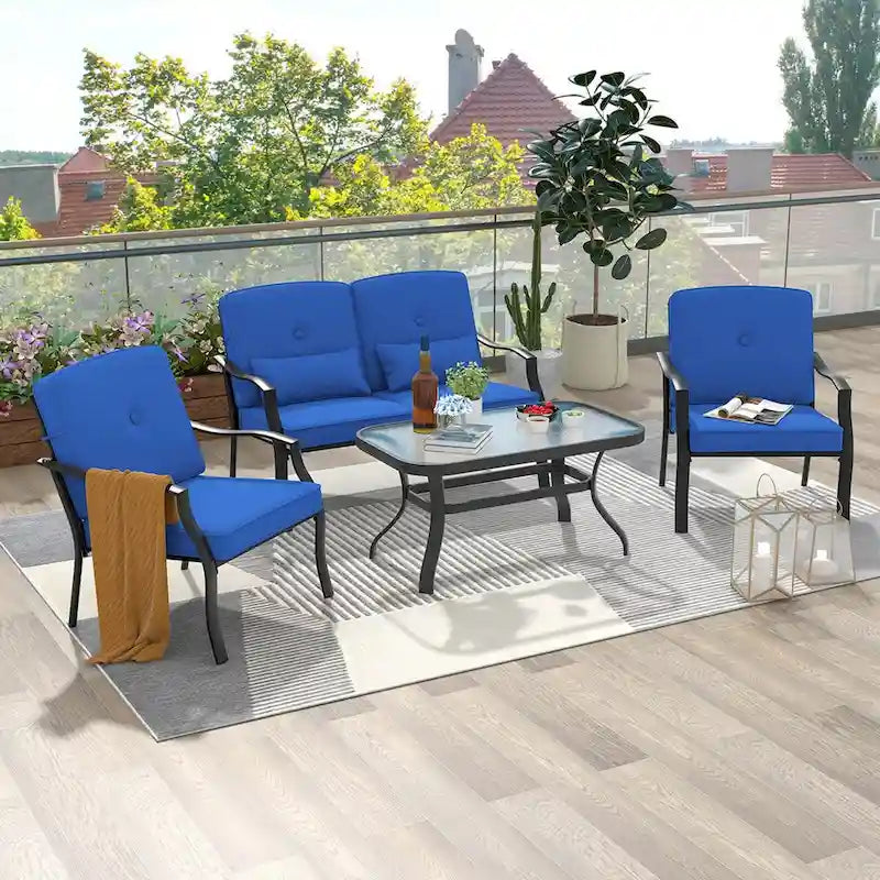 Ensemble de mobilier de patio extérieur 2 pièces : chaise et table basse avec coussin