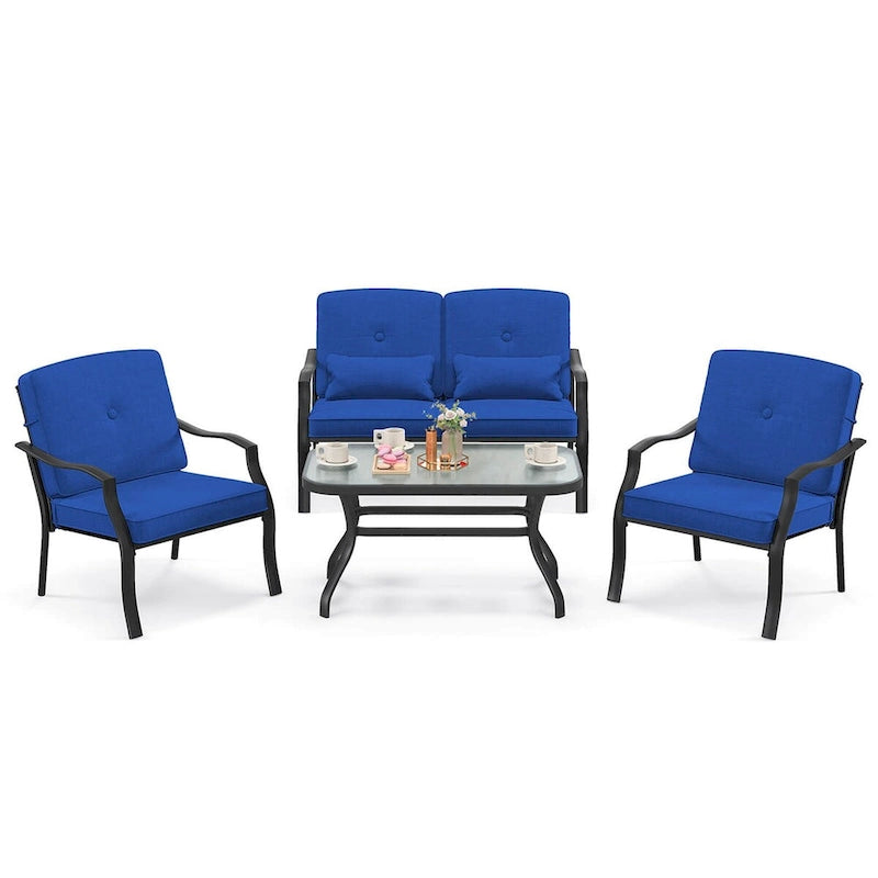 Ensemble de mobilier de patio extérieur 2 pièces : chaise et table basse avec coussin
