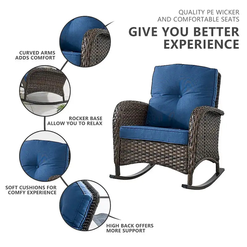 Fauteuil à bascule d'extérieur pour patio et véranda - Marron