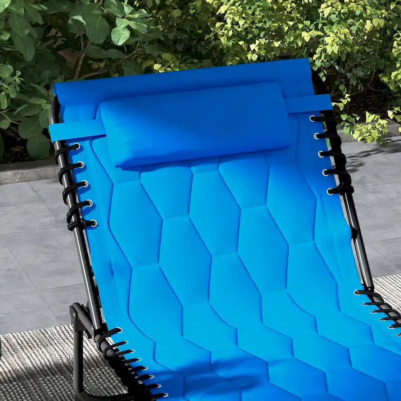 Lot de 2 chaises longues pliantes d'extérieur avec dossier inclinable sur 5 positions, assise rembourrée, pochette latérale et appuie-tête
