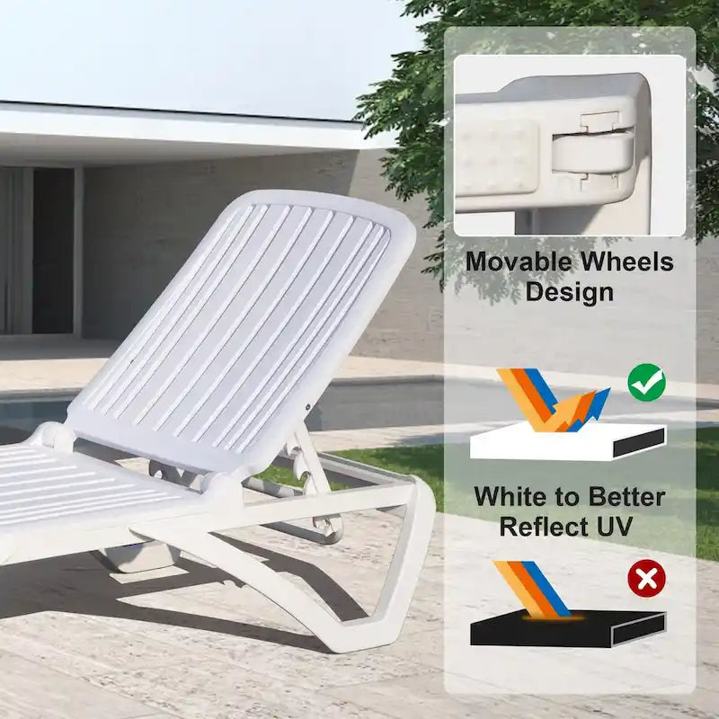 Chaise longue d'extérieur, chaise longue de piscine en plastique réglable, transat de piscine, chaise longue de bronzage pour piscine