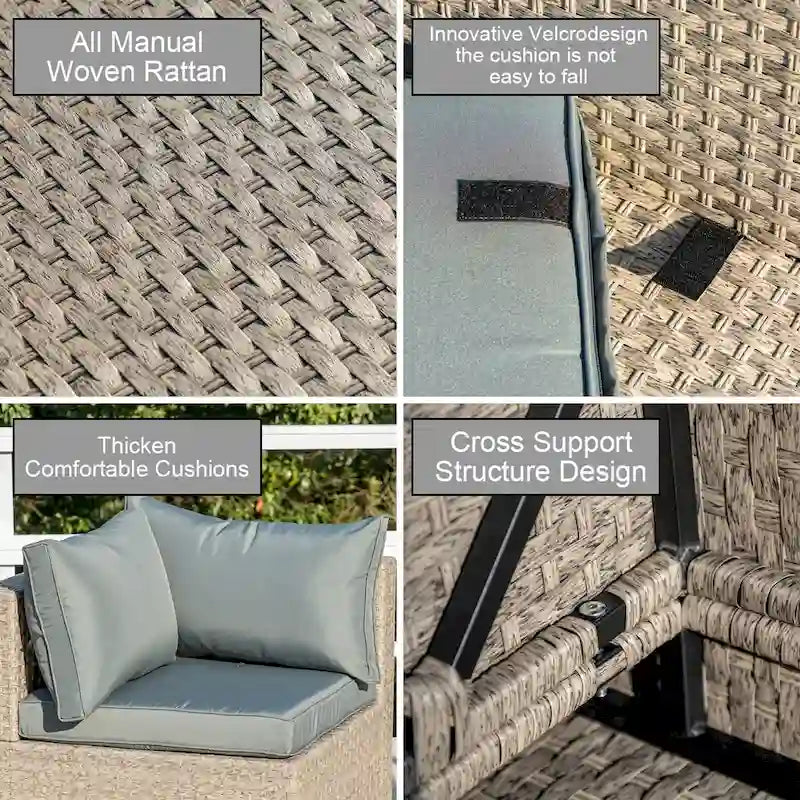 Ensemble de mobilier de jardin 7 pièces, canapé sectionnel d'extérieur bohème toutes saisons avec coussins épais résistants à l'eau