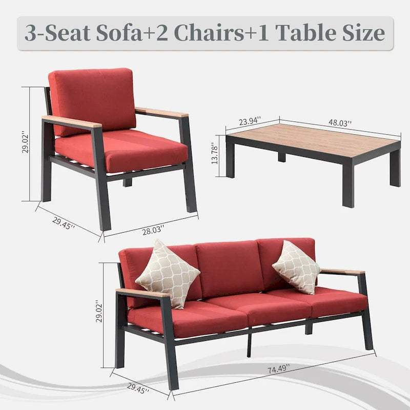 Ensemble de mobilier de jardin en aluminium 4 pièces, sectionnel d'extérieur moderne avec table basse et coussin - 70.87 * 25.98 * 14.37
