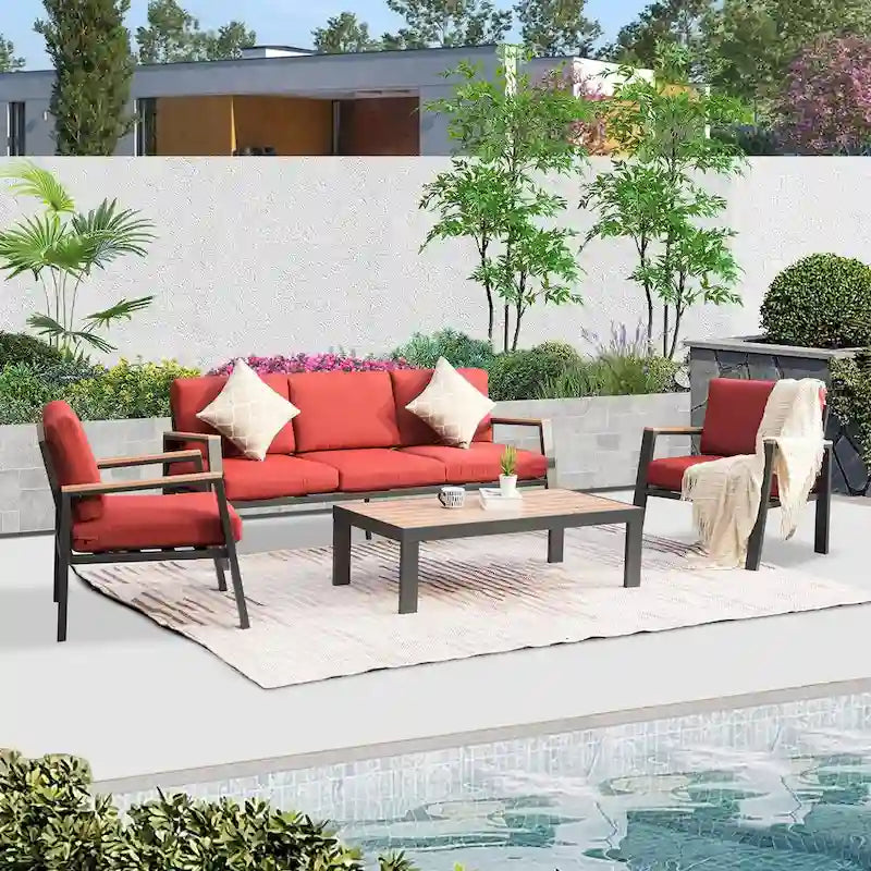 Ensemble de mobilier de jardin en aluminium 4 pièces, sectionnel d'extérieur moderne avec table basse et coussin - 70.87 * 25.98 * 14.37